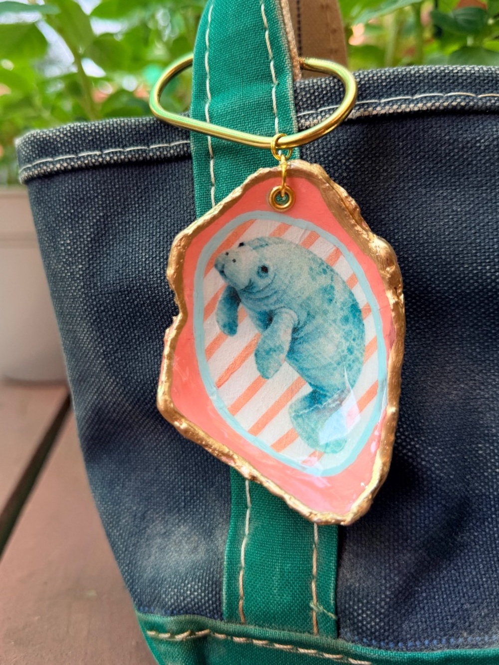 Manatee Oyster Shell Tote Bag Charm – Great for Women or Kids/Teens!